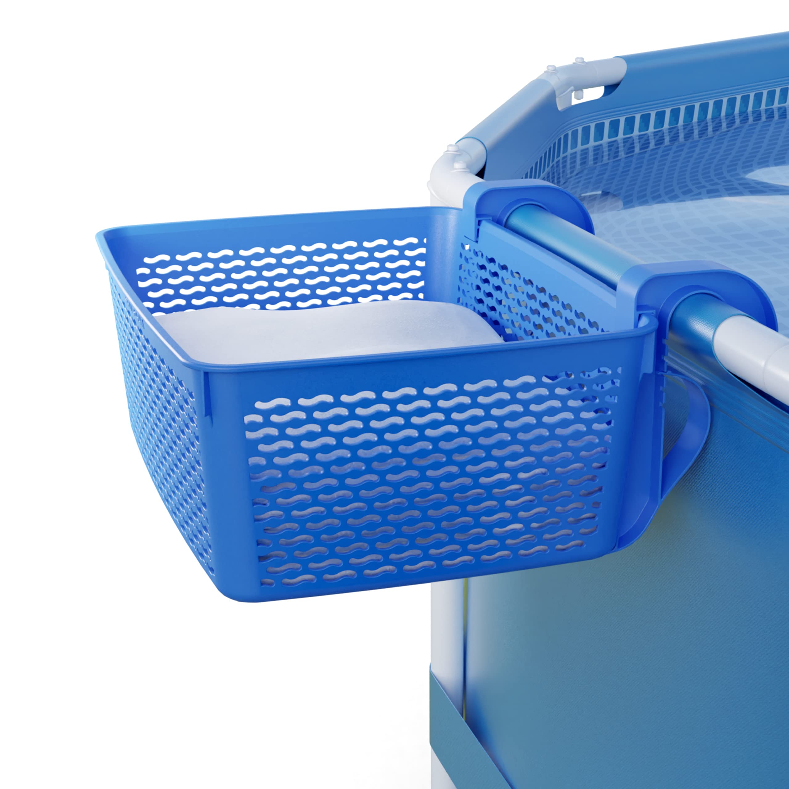 Carrie Box Poolside Storage Basket, Recycled Plastic, Pool Cup Holder, Above Ground Pool Accessories, For Most Frame Pools, Euro