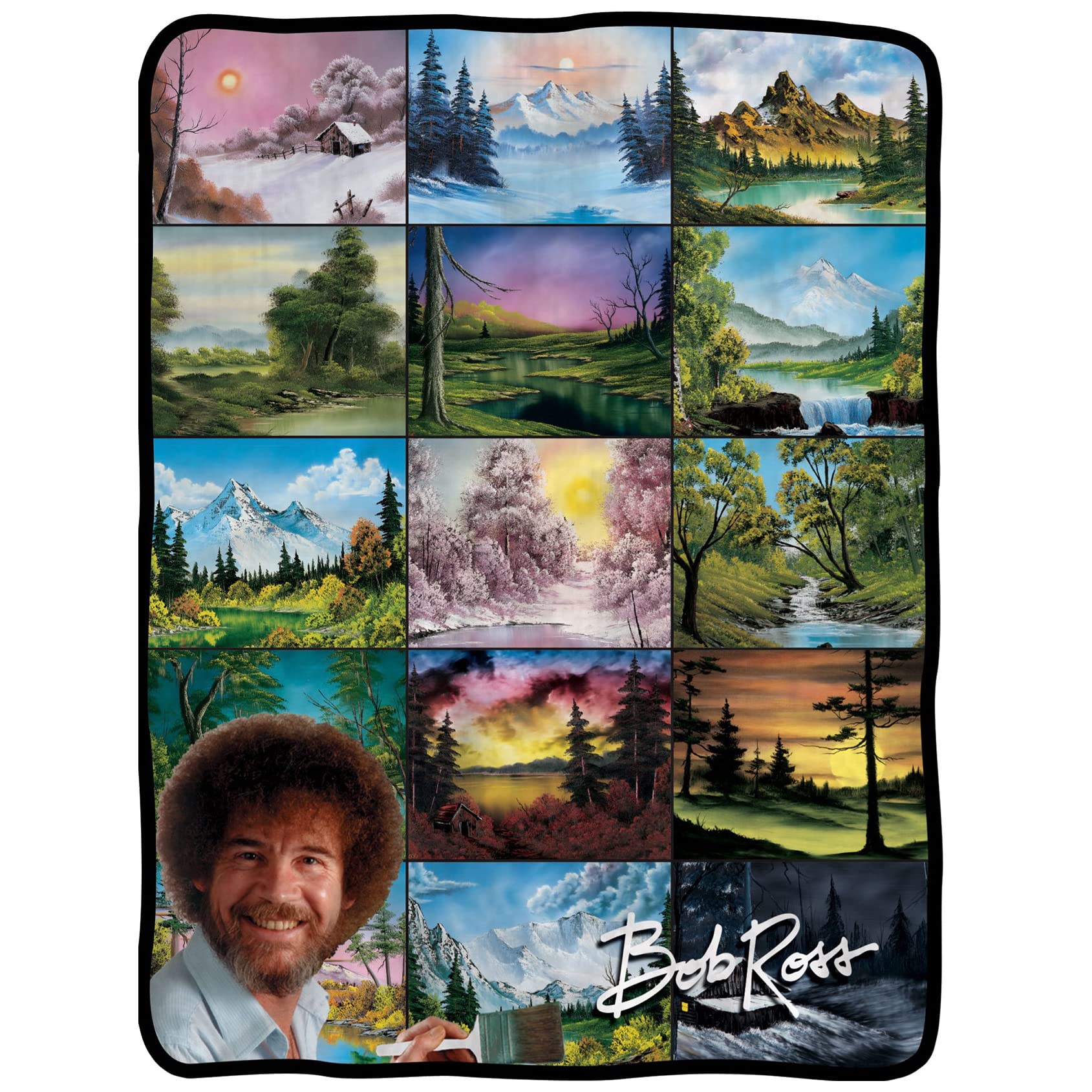 Seven Times Six Bob Ross Picture Collage Blanket 46' X 60' Flannel Fleece Throw