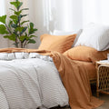 Moomee Bedding Sheet Set 100% Washed Cotton Linen Like Textured Breathable Durable Soft Comfy (Burnt Orange, King)