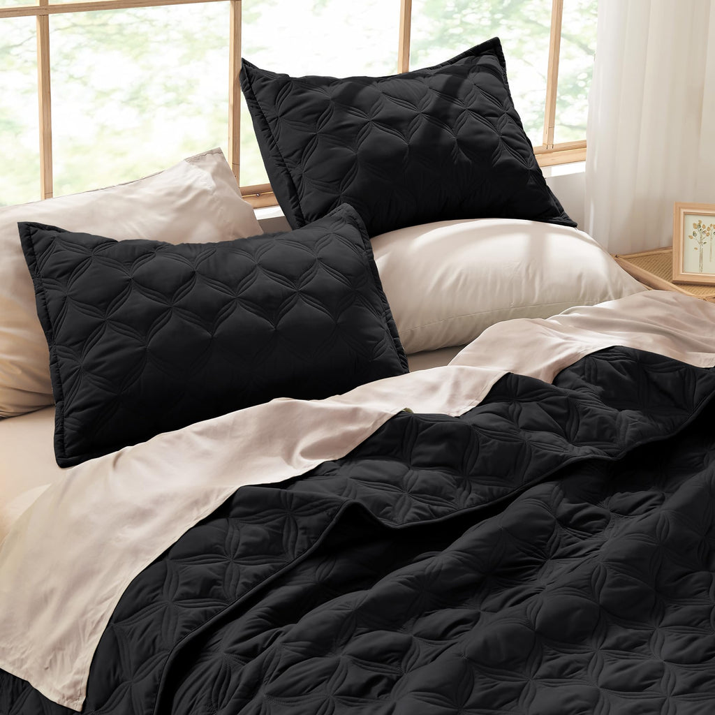 Litanika Queen Quilt Bedding Set, Black Summer Lightweight Soft Comforter Bedspreads & Coverlets, Boho Farmhouse Bedding Cover B