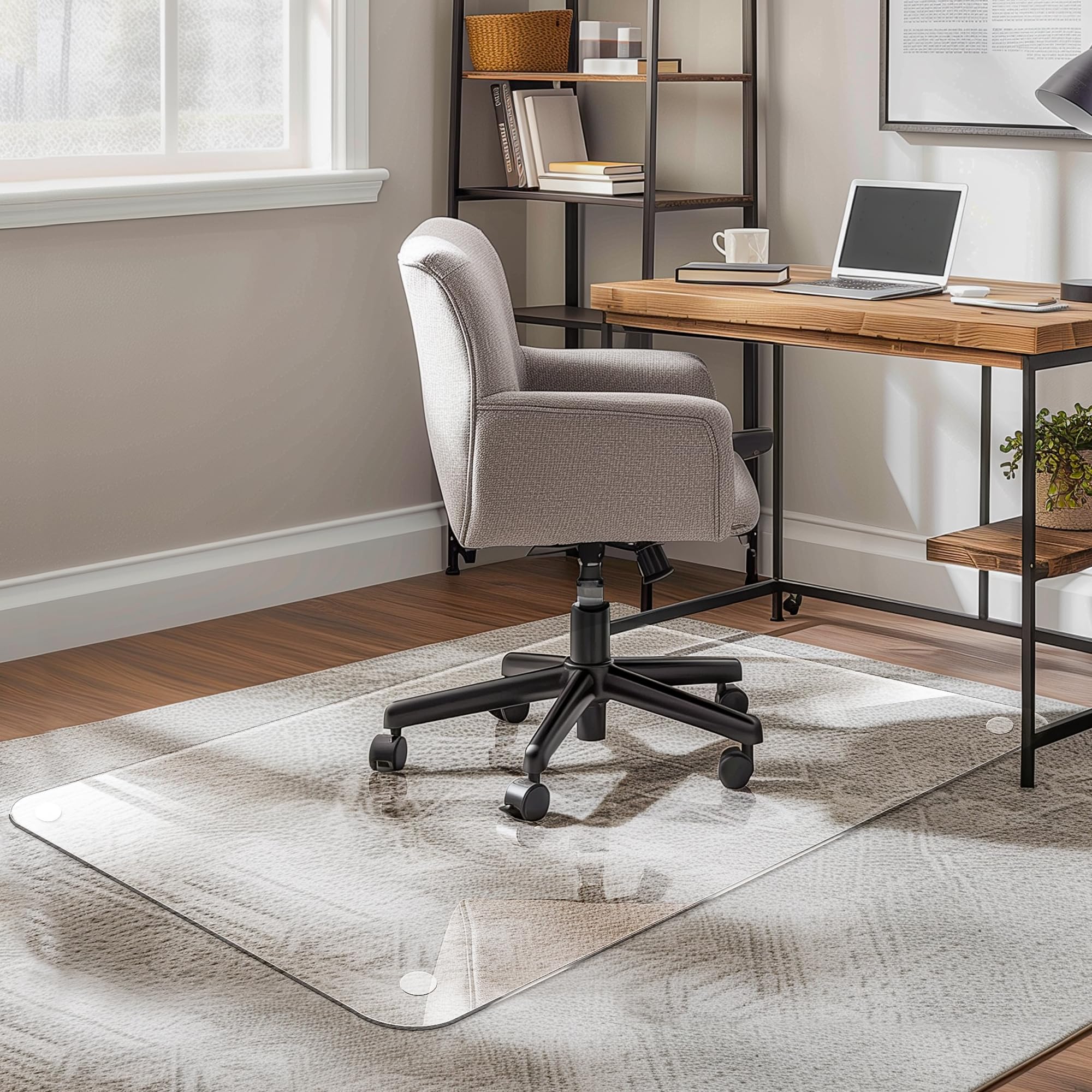 Furnbar Office Chair Mat For Carpet & Hardwood, Upgraded 29 ' X 48 ' Dual Use Tempered Glass Chair Mat For Chair And Footrest