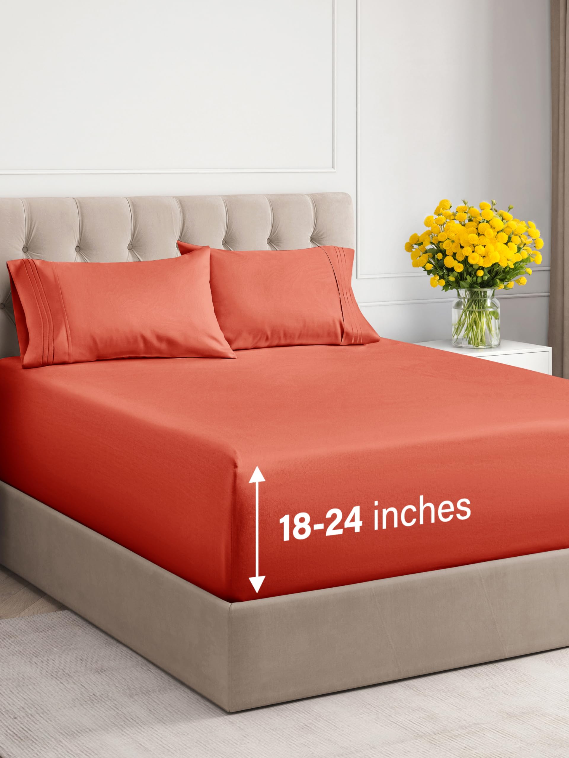 Extra Deep Pocket King Sheets - 4 Piece Breathable & Cooling Bed Sheets - Hotel Luxury Bed Sheet Set - Soft, Wrinkle Free & Comfy - Easily Fits Extra Deep Mattresses - Deep Pocket Coral Sheets Set