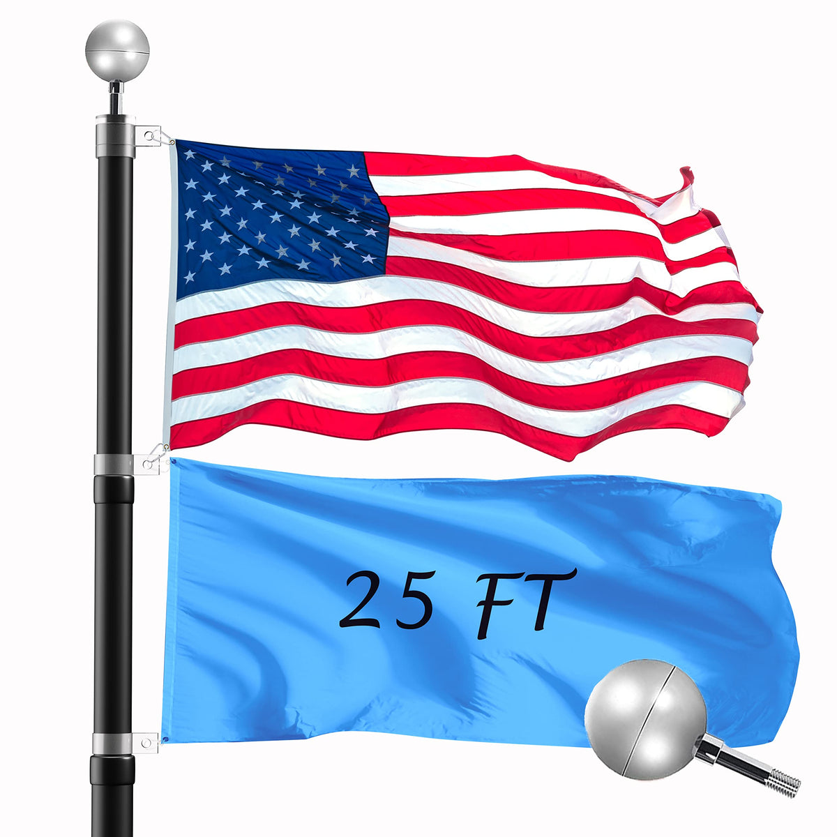Wphold 25Ft Telescopic Flag Pole Kit: Extra Thick Telescoping Flag Poles, Black Heavy Duty Flag Poles For Outside House Inground