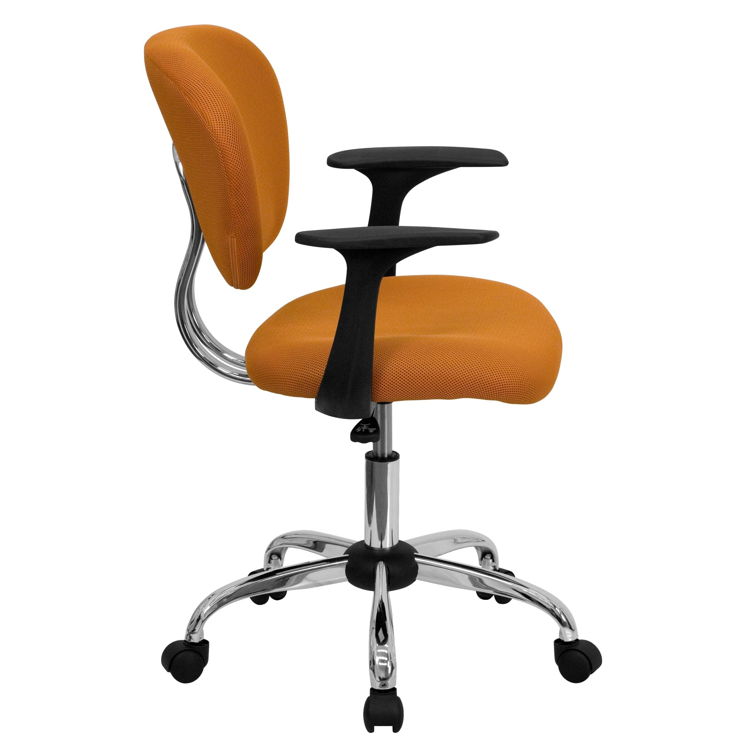 Flash Furniture Beverly Mid-Back Orange Mesh Padded Swivel Task Office Chair with Chrome Base and Arms