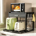 REALINN Microwave Stand with PullOut Drawer, 4 Hooks, Adjustable Shelf