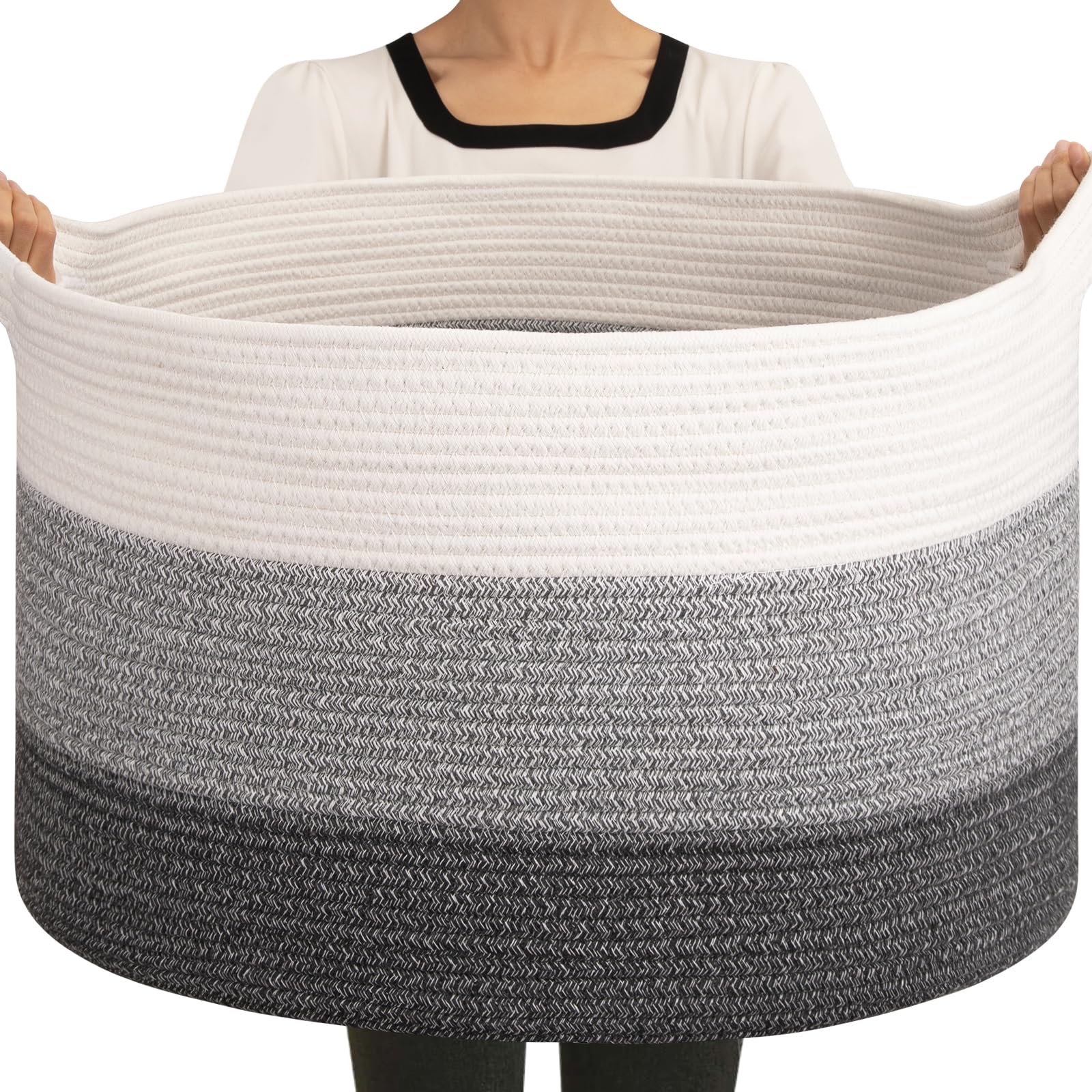 OIAHOMY Extra Large Storage Basket, 23 x 13 Woven Blanket Basket for Living Room, Round Woven Basket for Clothes, Laundry Basket