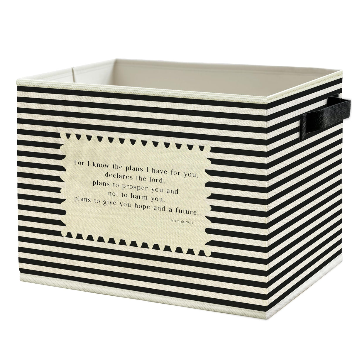 WULQYING Christian Office Storage Bins Box with Handles, Vintage Blue Striped Religious Bible Verses Collapsible Basket Organize