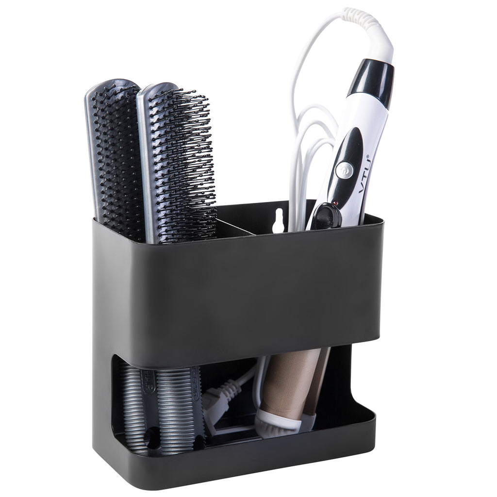 MyGift Black Metal Wall Mount Hair Tools Holder with 2 Slots, Salon Hair Styling Accessories Organizer Rack, Blow Dryer, Straigh