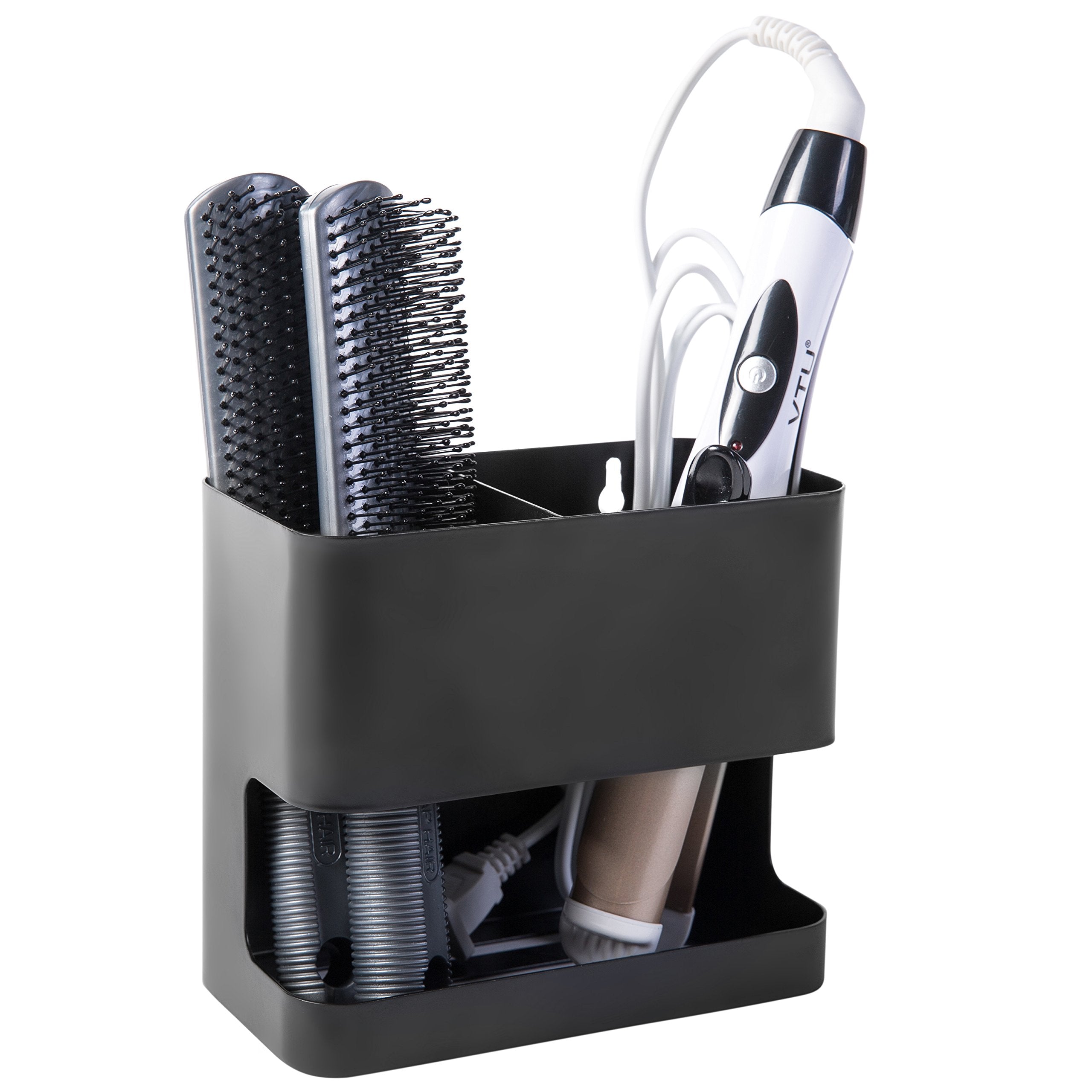 MyGift Black Metal Wall Mount Hair Tools Holder with 2 Slots, Salon Hair Styling Accessories Organizer Rack, Blow Dryer, Straigh