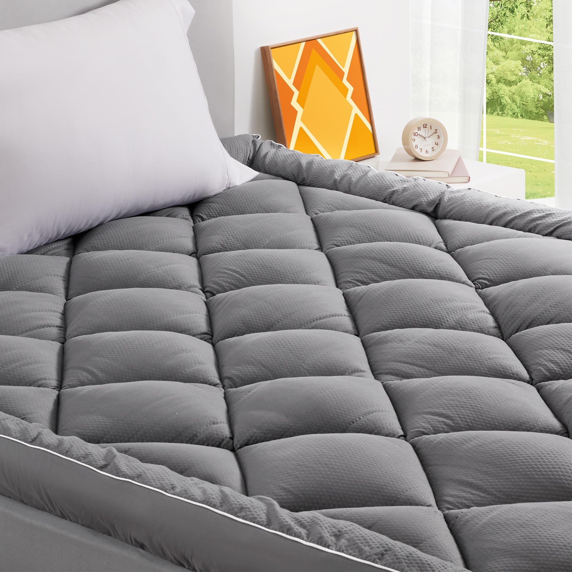 Extra Thick King Mattress Topper For Back Pain, Plush Breathable Thick Mattress Pad Cover, Down Alternative Soft Bed Topper With
