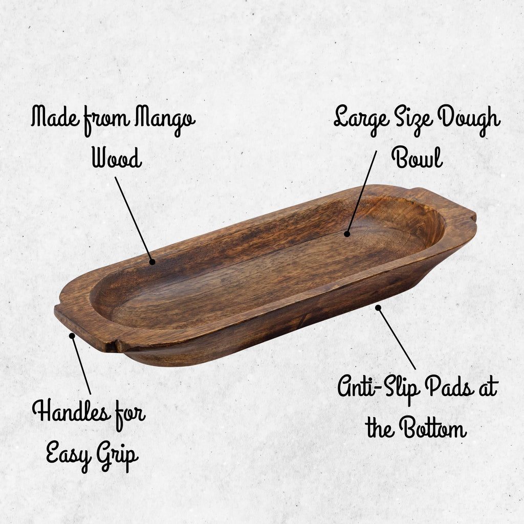 Mie Creations 16' Large Wooden Dough Bowl For Decor, Huge Decorative Centerpiece Oval Tray Rustic Dough Bowls For Table | Mothe