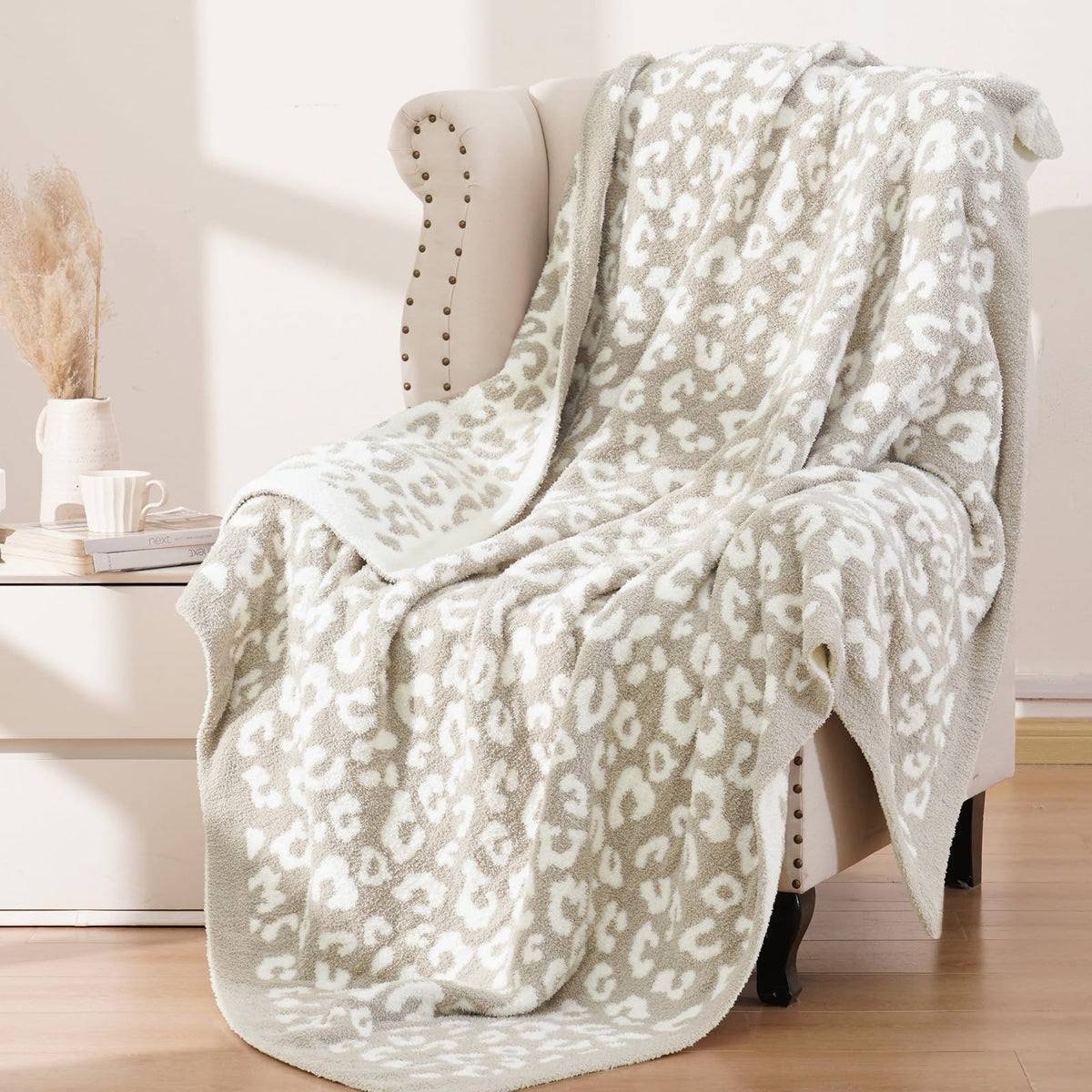 Phf Chenille Leopard Twin Blanket, Soft Knit Fluffy Reversible Aestheic Blanket, Cozy Lightweight Cheetah Fleece Blanket For Cou