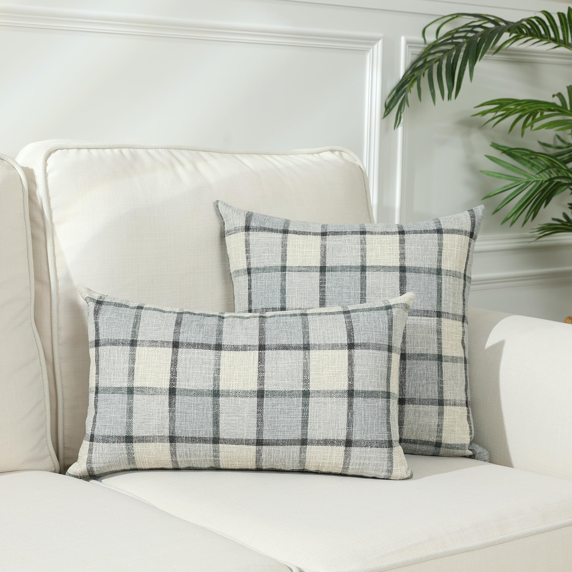 Stellhome Pack Of 2 Lumbar Linen Buffalo Check Throw Pillow Covers Farmhouse Plaid Cushion Cover Rustic Retro Decor For Bed Couc