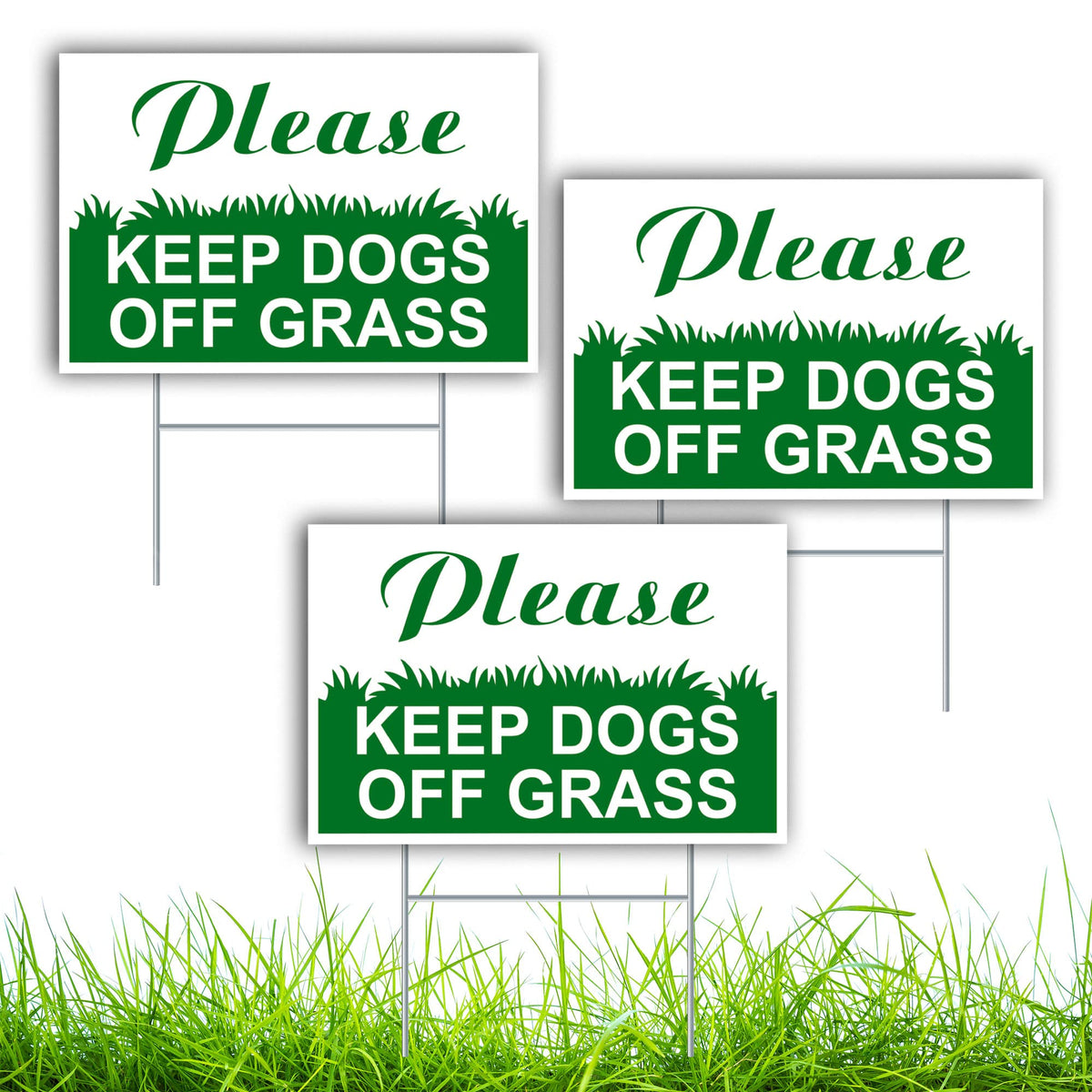 3 Pc Keep Dogs Off Grass Sign With Stake - 6X9 Double Sided Coroplast No Peeing Dog Sign - Keep Off Grass Sign - No Pooping Dog