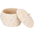 Sea Team Round Woven Cotton Rope Storage Basket with Lid, Rainbow