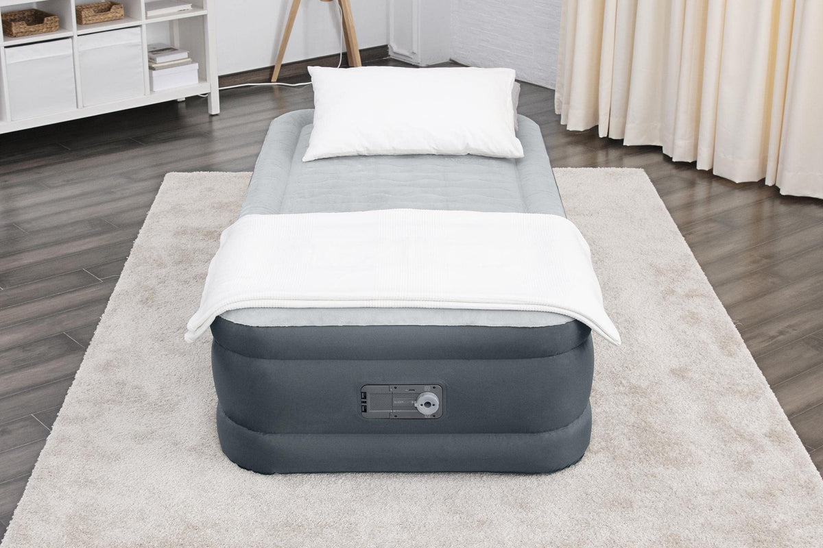 Sleeplux Twin Air Mattress | Supersoft Snugable Top, Extra Durable Tough Guard With Built-In Pillow | Raised 18' Airbed With Bu
