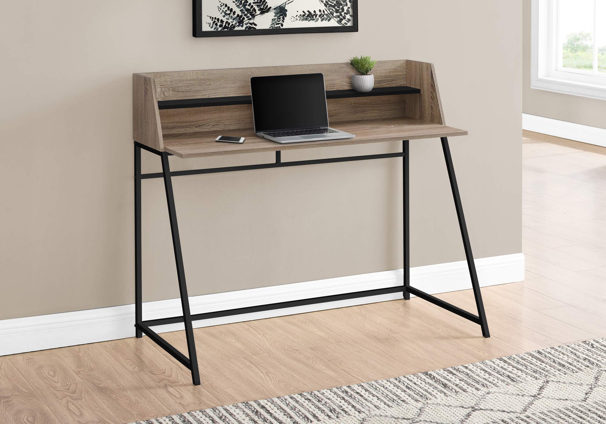 Monarch Specialties 7546 Computer Desk, Home Office, Laptop, Storage Shelves, 48&quot; L, Work, Metal, Laminate, Brown, Contemporary, Modern Desk-48, 47.25&quot;L x 23.75&quot;W x 39.25&quot;H, Dark Taupe Wood-Look/Black