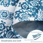 Exclusivo Mezcla Reversible Boho Quilt Set Queen Size, 3 Pieces Damask Blue All Season Bedspreads, Ultra Soft Floral Coverlet Be