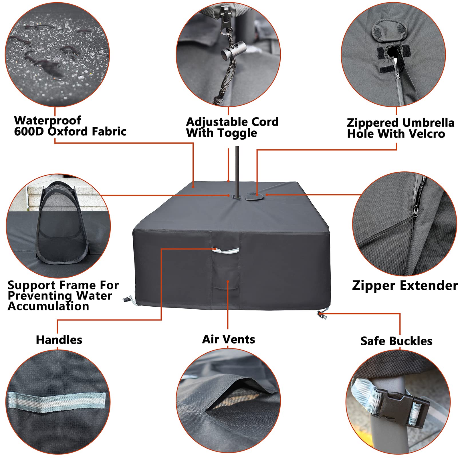Tohonfoo Square Patio Table Cover With Umbrella Hole - 66'' L X 66'' W X 23'' H (Cover Size