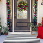 Black And White Striped Outdoor Rug Halloween Front Porch Rug Washable Farmhouse Fall Layered Door Mat Cotton Hand-Woven Welcome