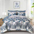 Wongs Bedding Comforter Set King Size, 7 Pieces Dark Blue Botanical Bed In A Bag, Soft Microfiber Tropical Palm Tree Bedding Set