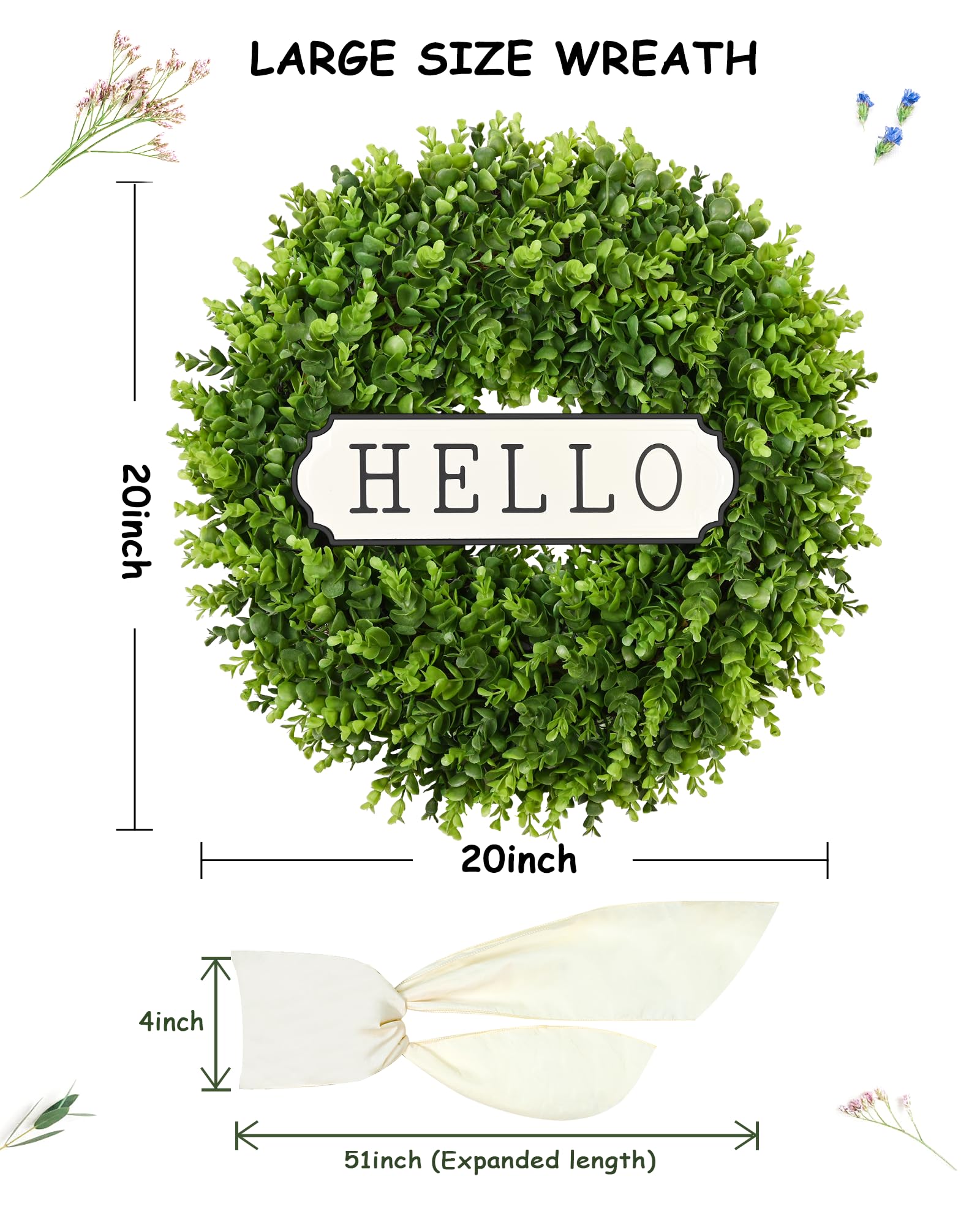 Ddhs 20'' Boxwood Wreaths Front Door Artificial Spring Wreath. Wreaths For Front Door Farmhouse Wedding Green Year Round Indoor