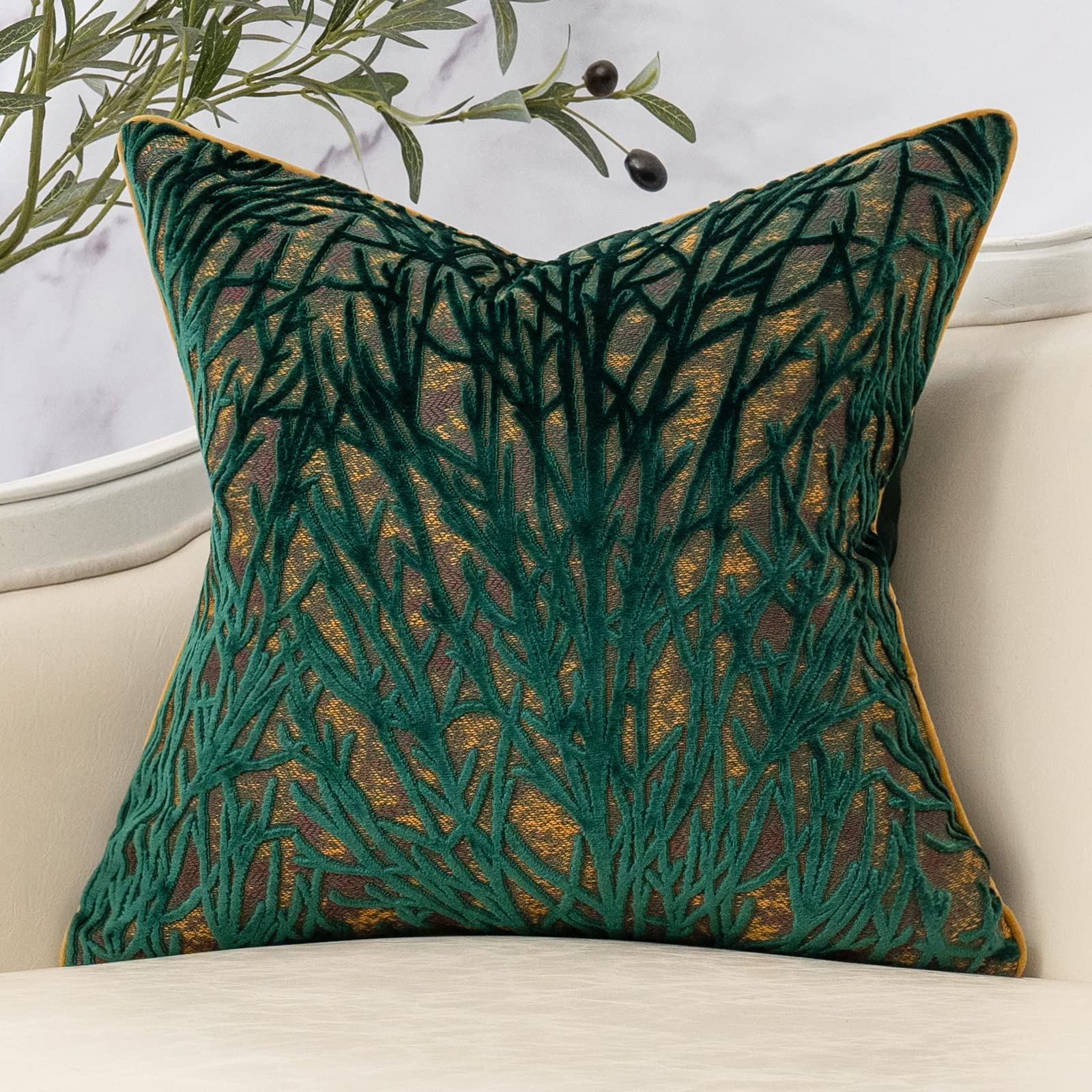 Yangest Green Twigs Throw Pillow Cover Branches Velvet Cushion Case Neutral Pillowcase For Sofa Couch Bedroom Living Room Home D