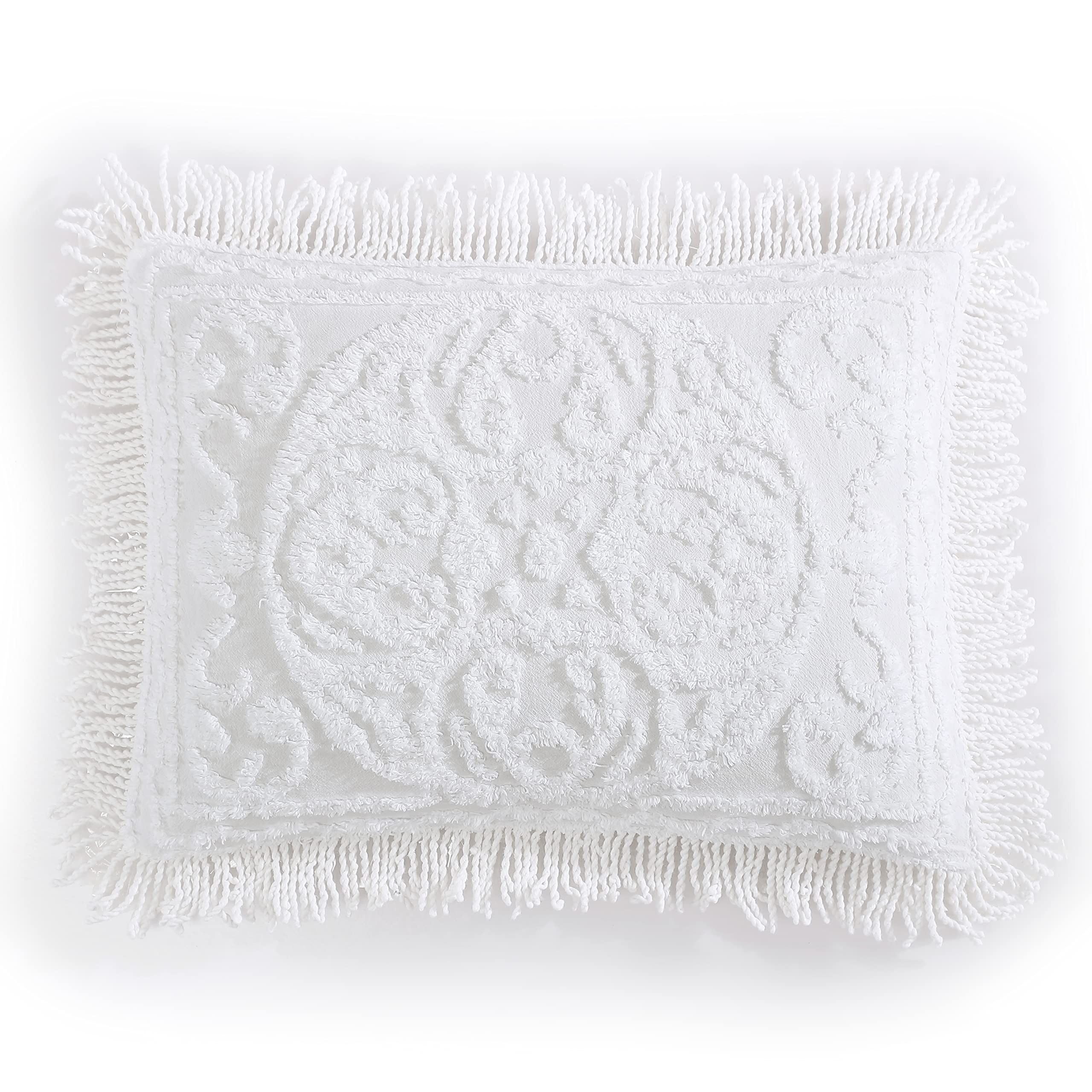 Beatrice Home Fashions Medallion Chenille, Standard Sham, White