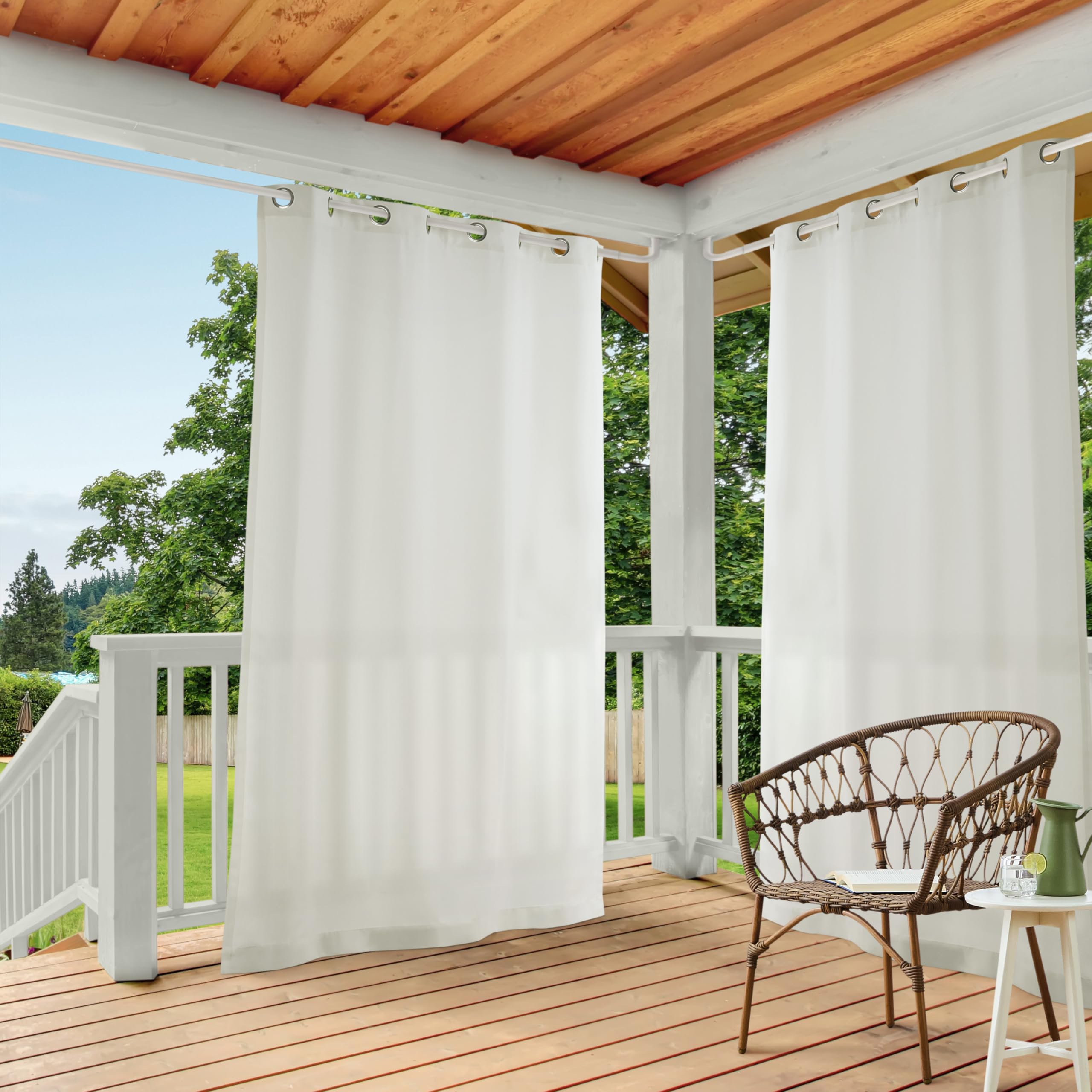 Exclusive Home Cabana Solid Indoor/Outdoor Light Filtering Grommet Top Curtain Panel Pair, 54'X96', Vanilla