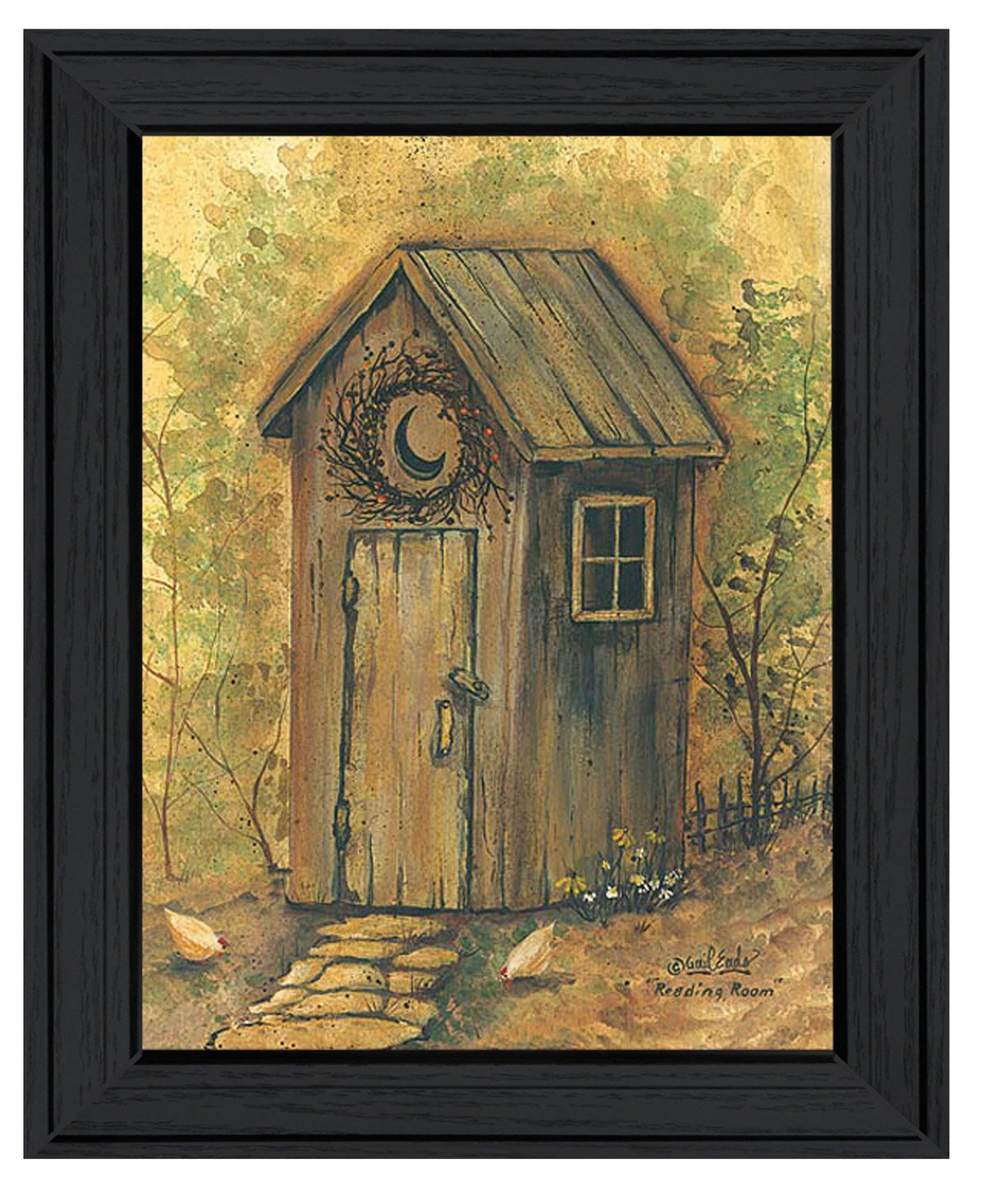 Reading Room 1 Black Framed Outhouse Bathroom Print Wall Art