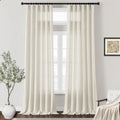 Dukiyo 132 Inch Linen Curtains 2 Panels, Pleat Hook Belt Rod Pocket Privacy Semi Sheer Extra Long Hotel Curtain Drapes 132 Inch
