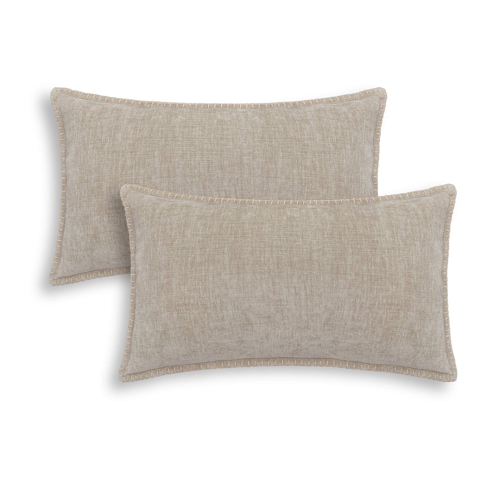 Calitime Decorative Couch Throw Pillow Covers 12 X 20 Inches Pack Of 2 Cotton Thread Stitching Edges Solid Dyed Soft Chenille Cu