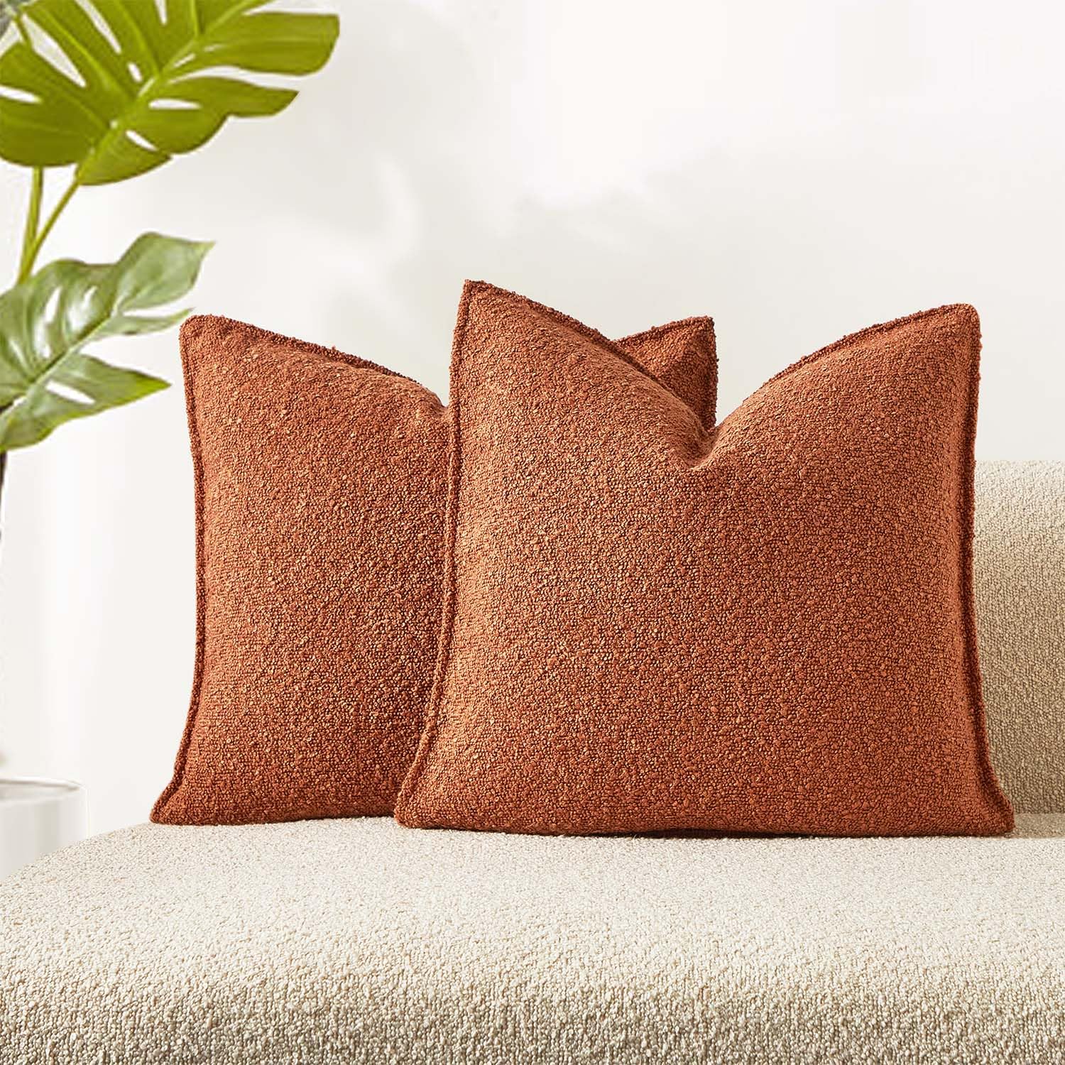 Juspurbet Rust Boucle Throw Pillow Covers 16X16 Inch Set Of 2 For Couch Bedroom Sofa Living Room Decorative Soft Thick Textured