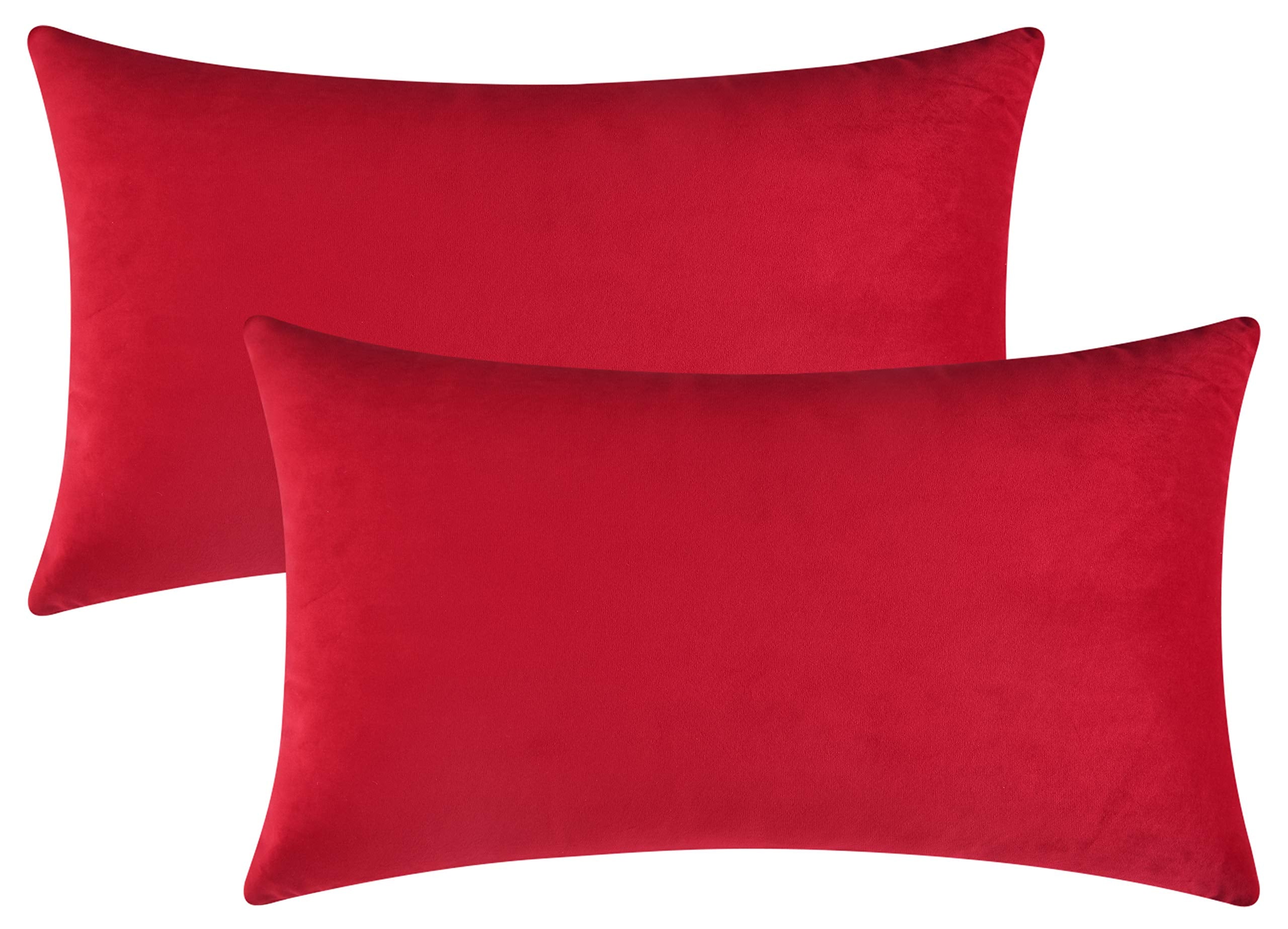 Mixhug Set Of 2 Cozy Velvet Rectangle Decorative Throw Pillow Covers For Couch And Bed, Red, 12 X 20 Inches