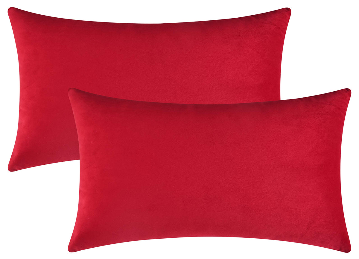 Mixhug Set Of 2 Cozy Velvet Rectangle Decorative Throw Pillow Covers For Couch And Bed, Red, 12 X 20 Inches