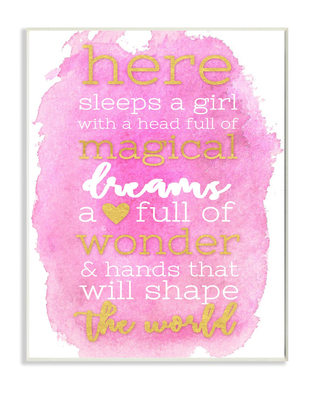 Stupell Home D  cor Here Sleeps a Girl Pink and Gold Typography Wall Plaque Art, 10 x 0.5 x 15, Proudly Made in USA