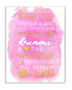 Stupell Home D  cor Here Sleeps a Girl Pink and Gold Typography Wall Plaque Art, 10 x 0.5 x 15, Proudly Made in USA