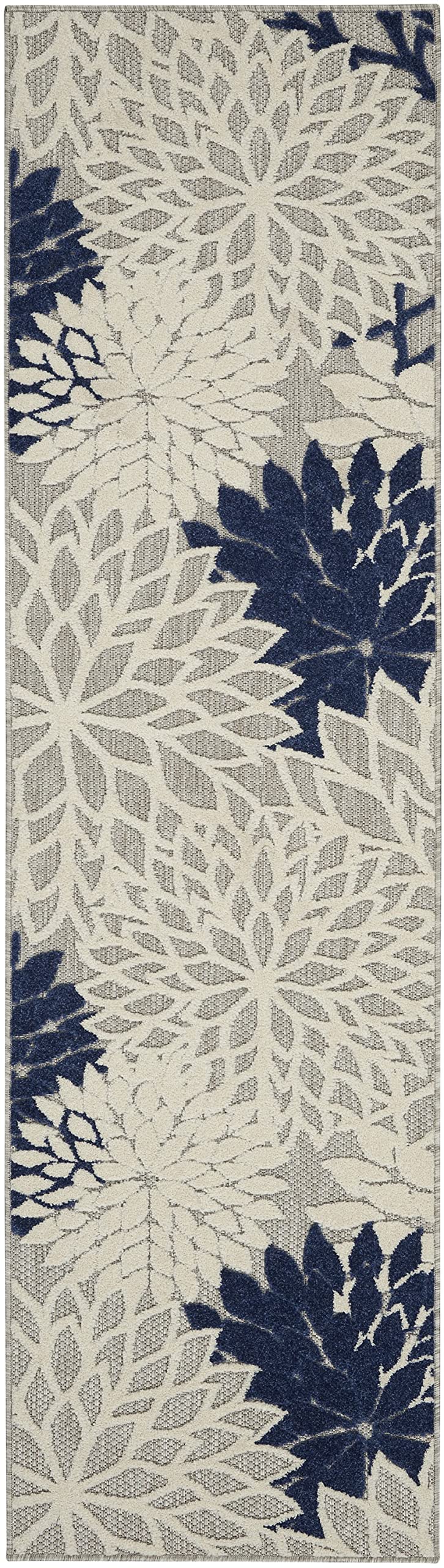 HomeRoots Ivory/Navy 100% Polypropylene 2â?? x 8â?? Ivory and Navy Indoor Outdoor Runner Rug