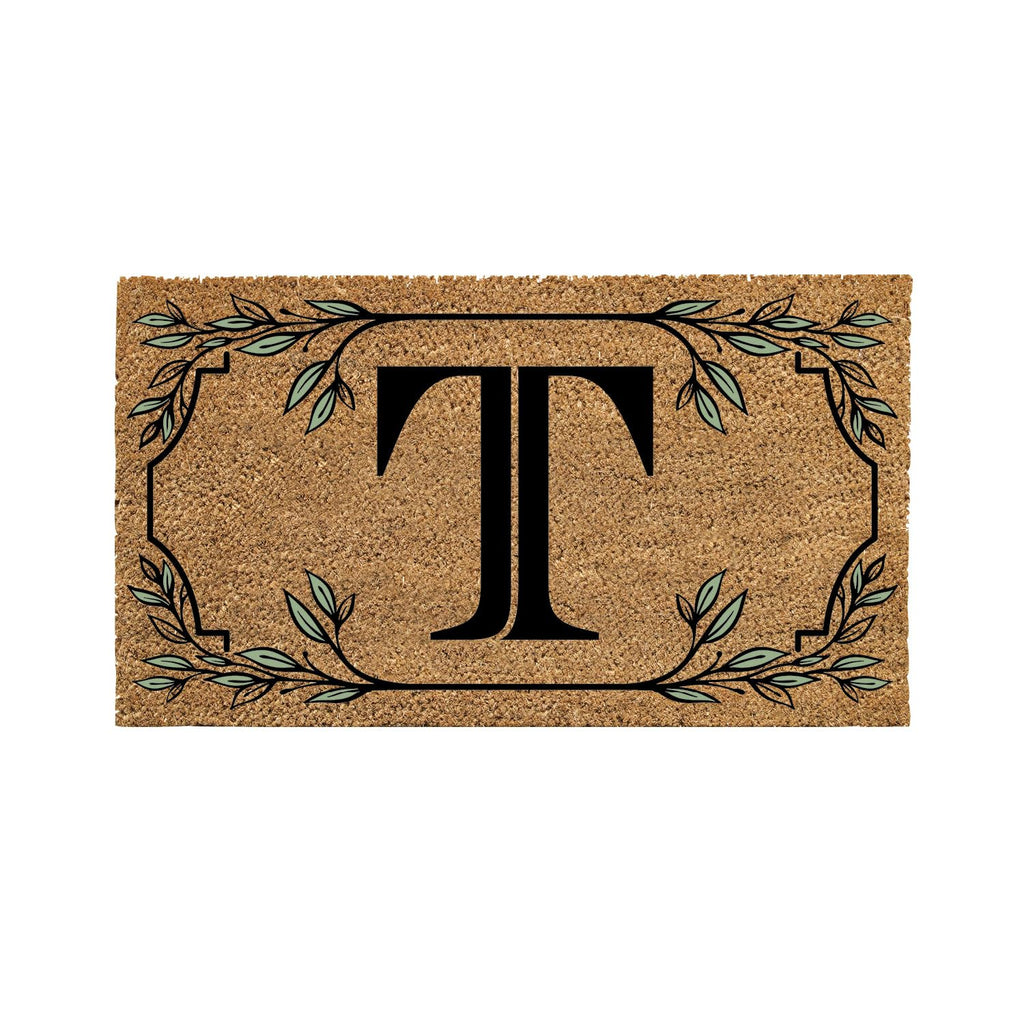 Evergreen Monogram Coir Doormat | Letter T | Front Door Mat For Outdoor Indoor Entrance | 28X16 Inches | Non-Slip Backing Doorwa