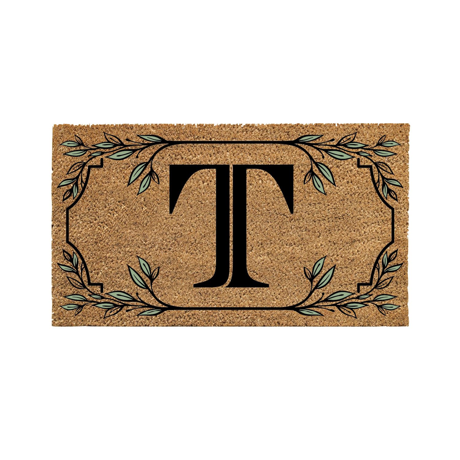 Evergreen Monogram Coir Doormat | Letter T | Front Door Mat For Outdoor Indoor Entrance | 28X16 Inches | Non-Slip Backing Doorwa