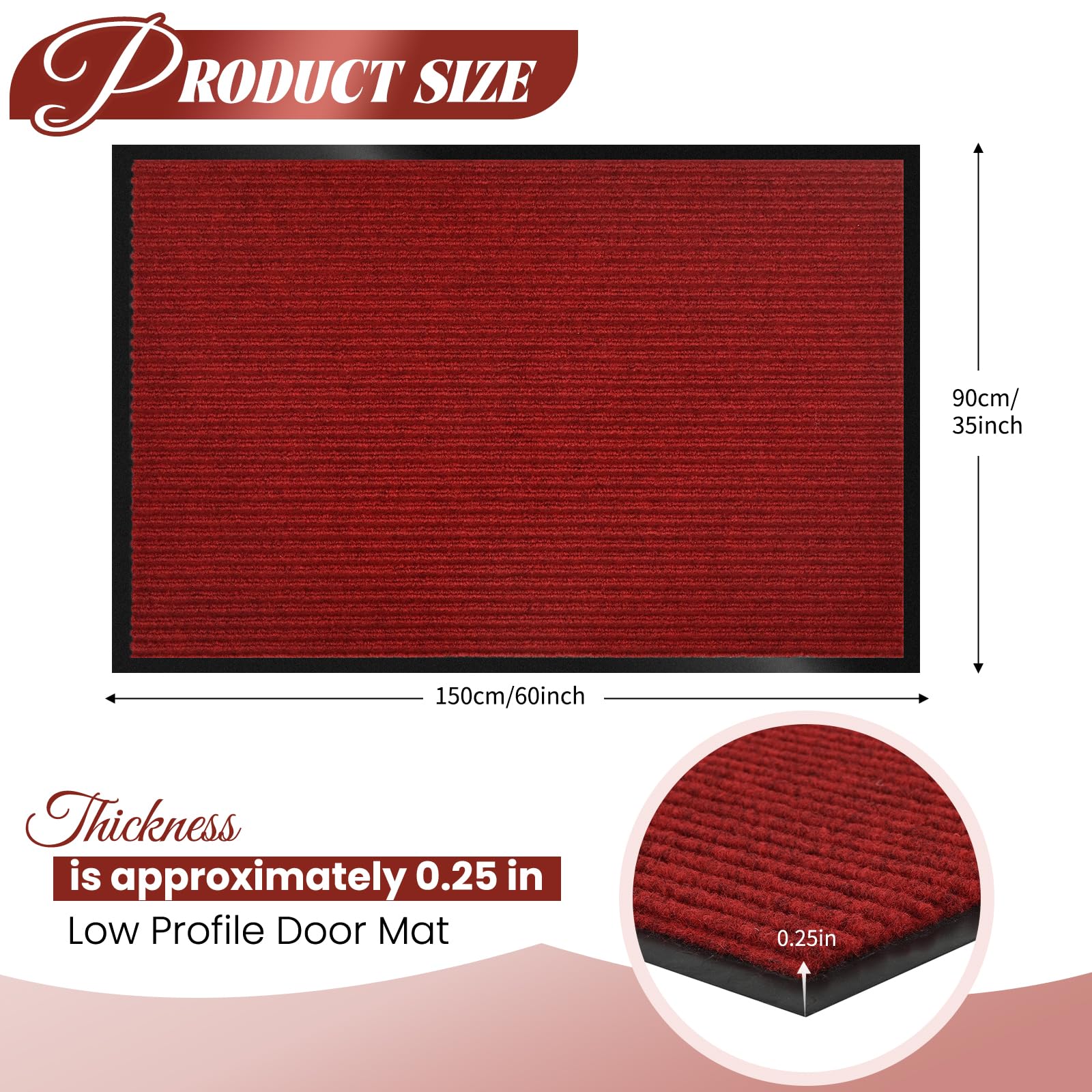 Door Mat Heavy Duty Outdoor Indoor Doormat Low Profile Front Door Mat Large 35X60 Inch Red Entrance Welcome Mats Easy Clean Pati