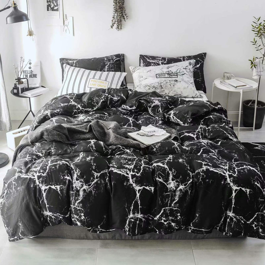 Luxlovery Black Marble Comforter Set Queen Black Marble Bed Set Full Cotton Comforter Cozy Beathable Soft Black And White Marble