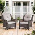 Belord High Back Patio Chairs Set Of 2 - Brown Wicker Chairs Outdoor Seating, 4' Wide Armrests Rattan Outdoor Club Chairs With