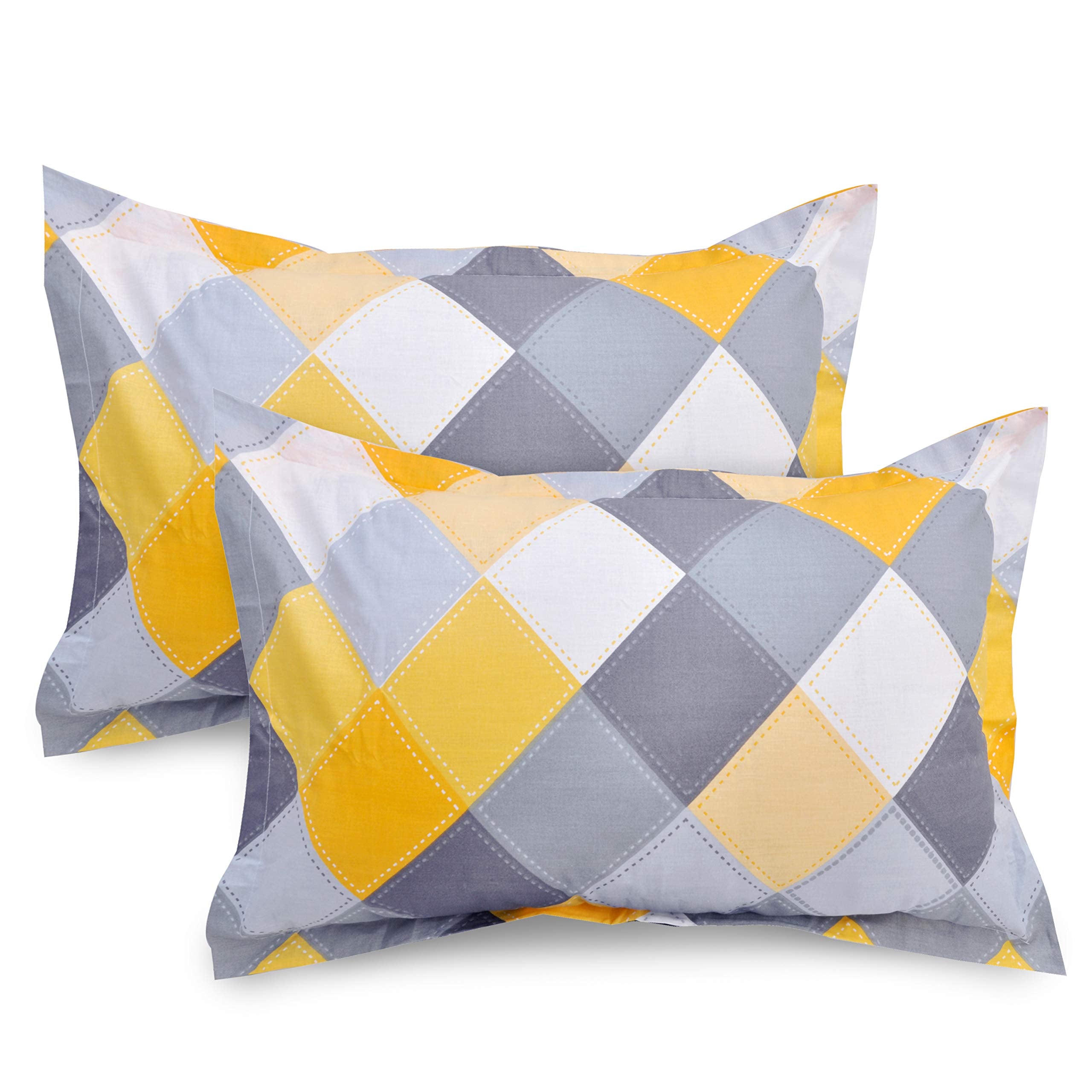 Huesland By Ahmedabad Cotton 2 Pcs Cotton Pillow Cover Set  Yellow And Grey