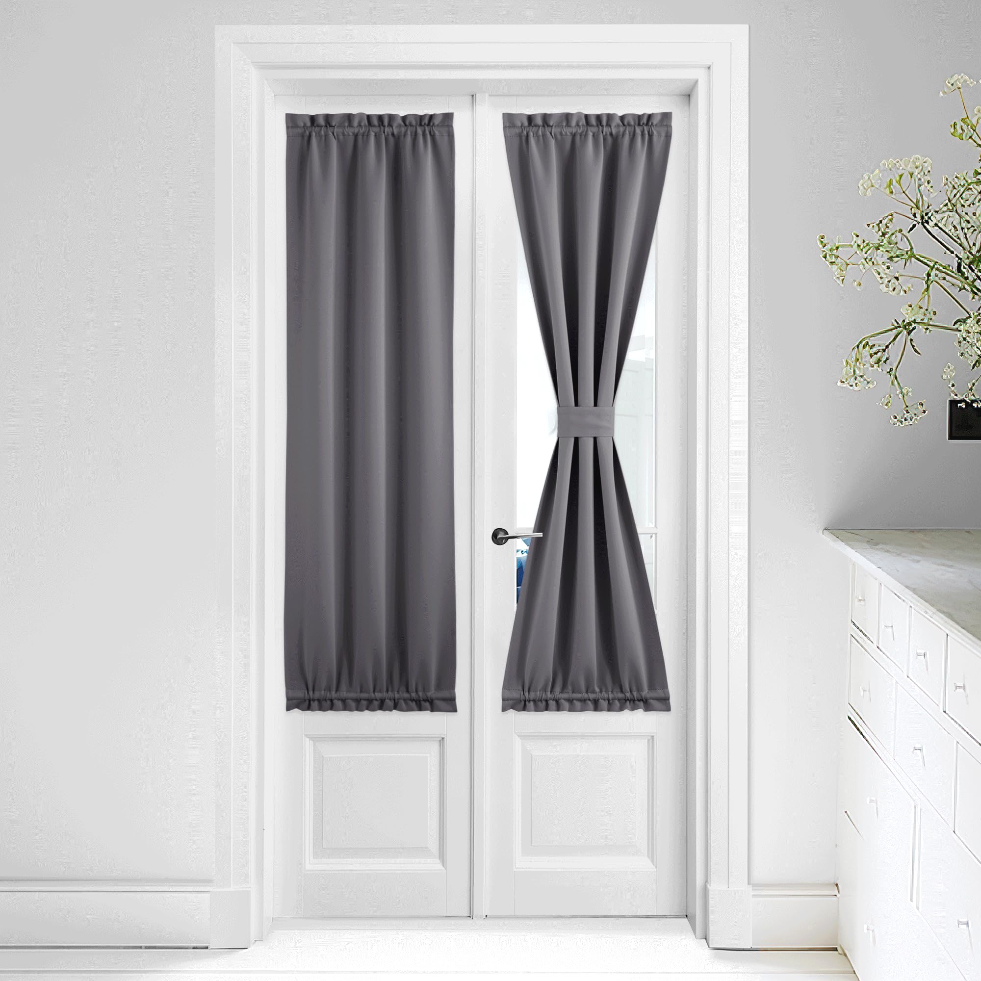 Nicetown Door Curtain For Door Window - Privacy Room Darkening Thermal Insulated French Door Curtain With Tie Back Elegant Home Decoration, Classroom Door Shade, 1 Panel, 25 X 64 Inch, Grey