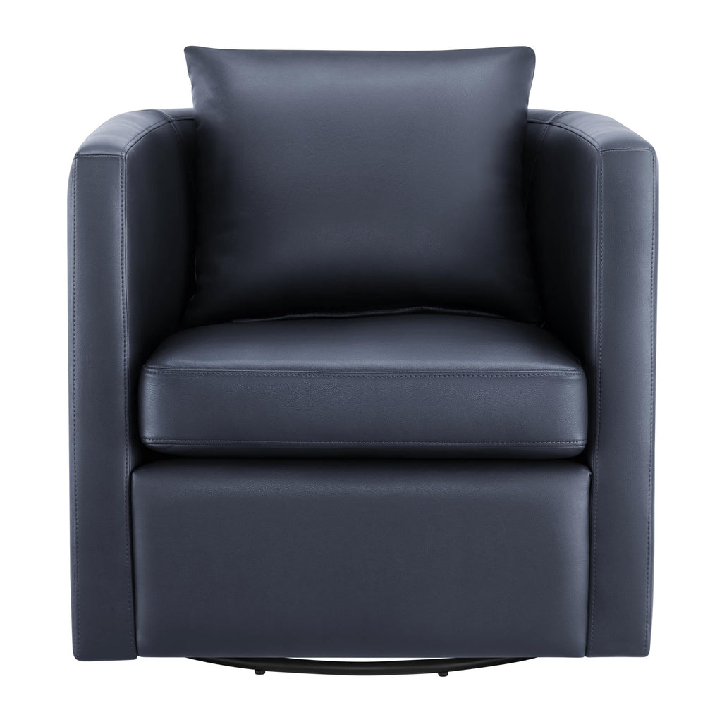 Comfort Pointe Sheldon Midnight Blue Faux Leather Swivel Barrel Chair