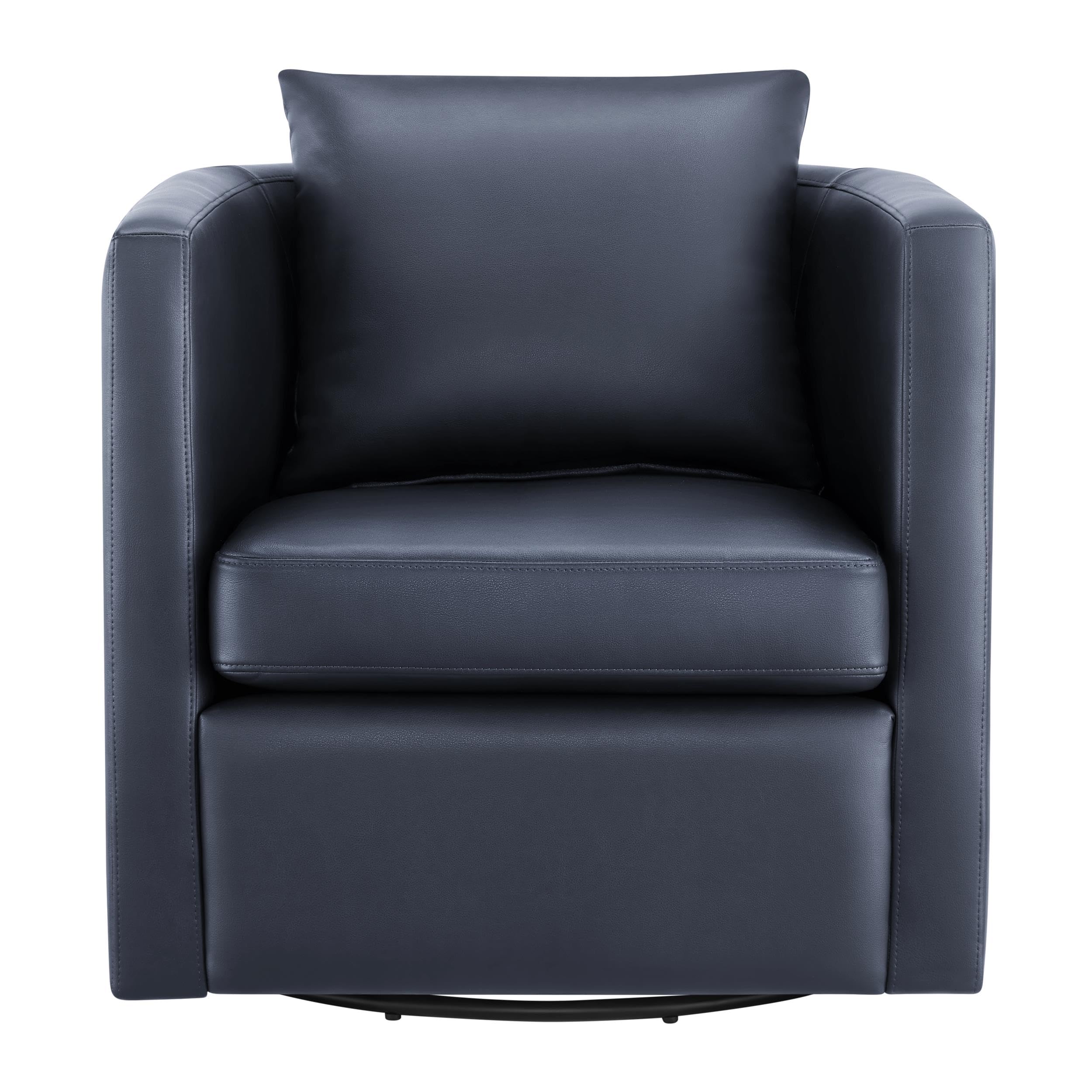 Comfort Pointe Sheldon Midnight Blue Faux Leather Swivel Barrel Chair