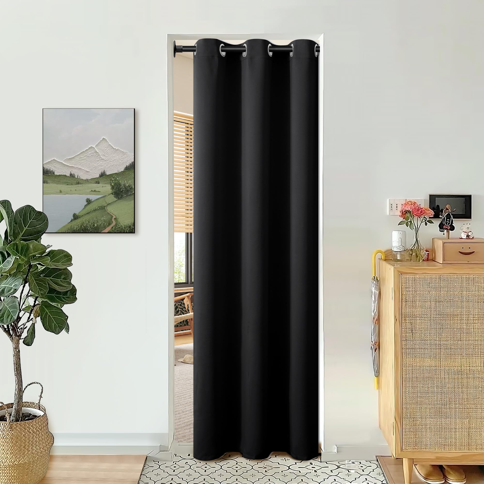 Bgment Black Door Curtain 80 Inch Length For Doorway, Bedroom Closet Curtain, Privacy Thermal Insulated Blackout Grommet Room Divider For Room Separation, 1 Panel, 34 Inch Wide