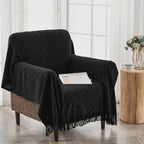 Inhand Knitted Throw Blankets For Couch And Bed, Soft Cozy Knit Blanket With Tassel, Black Lightweight Decorative Blankets And T