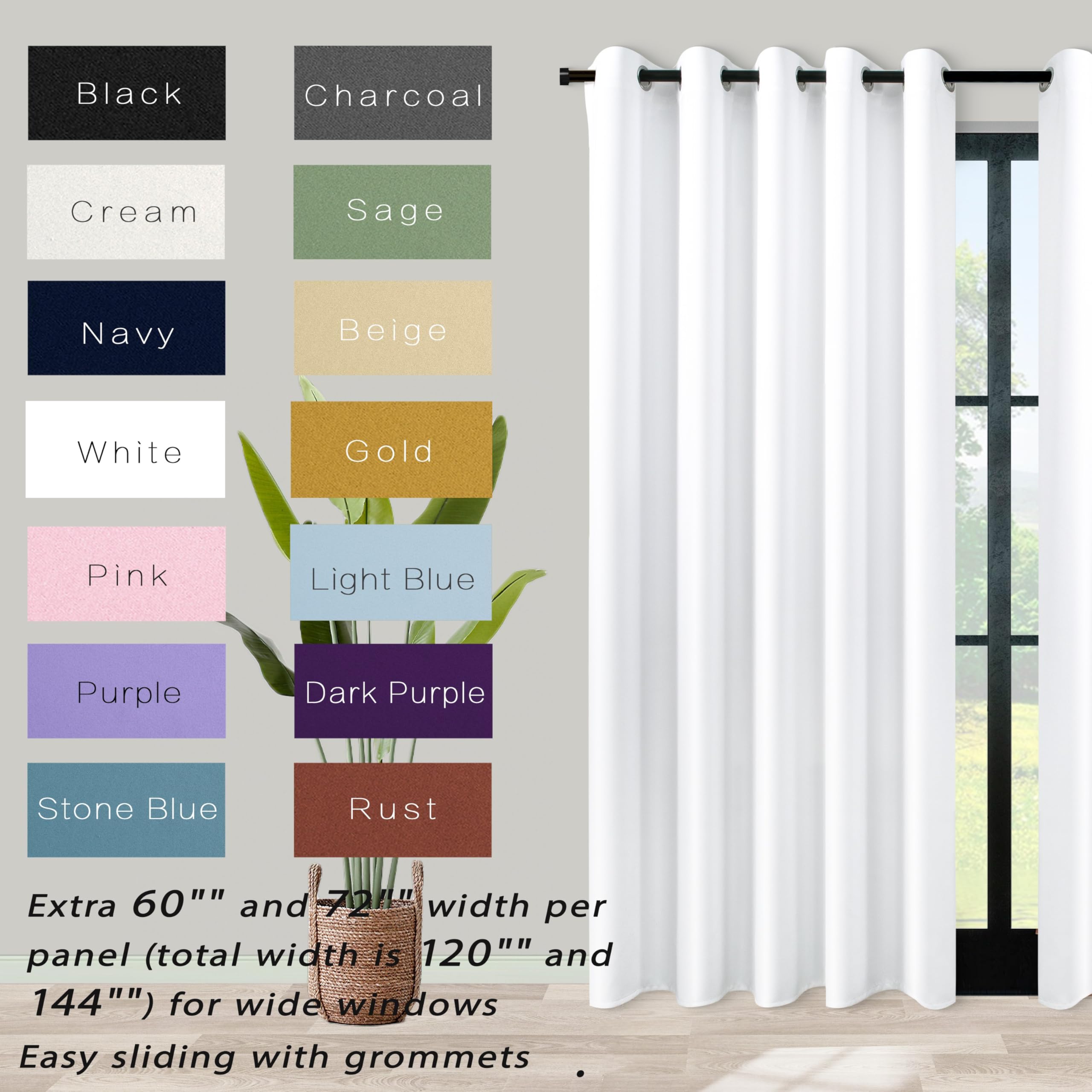 Koufall 90 Inch Curtains For Living Room,Extra Wide 72 In Width 72X90 Grommet 2 Panel Set Semi Blackout Window Treatments